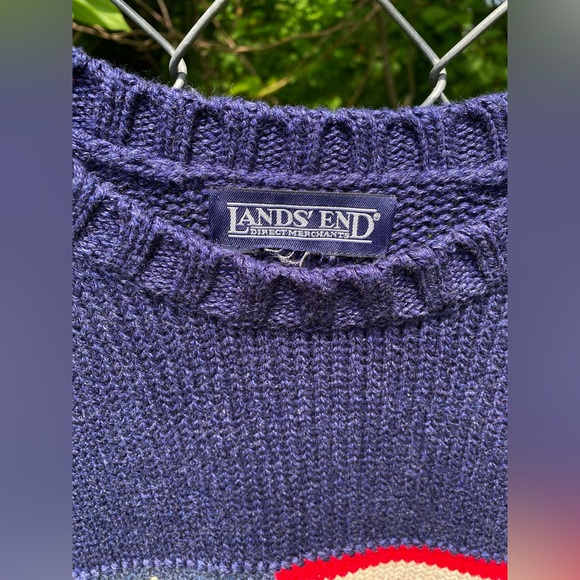 Vintage LANDS END Sweater Mens XXL American Flag Heavy Weight Knit Pullover 90s - Picture 3 of 5